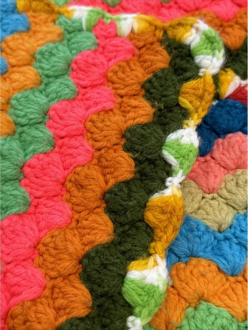 Crocheted Granny Core Tight-knit Afghan Blanket Bright Multi-Color 53” X 45”